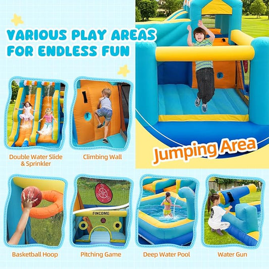 Inflatable Bounce House, 10 in 1 Double Water Slide Bounce