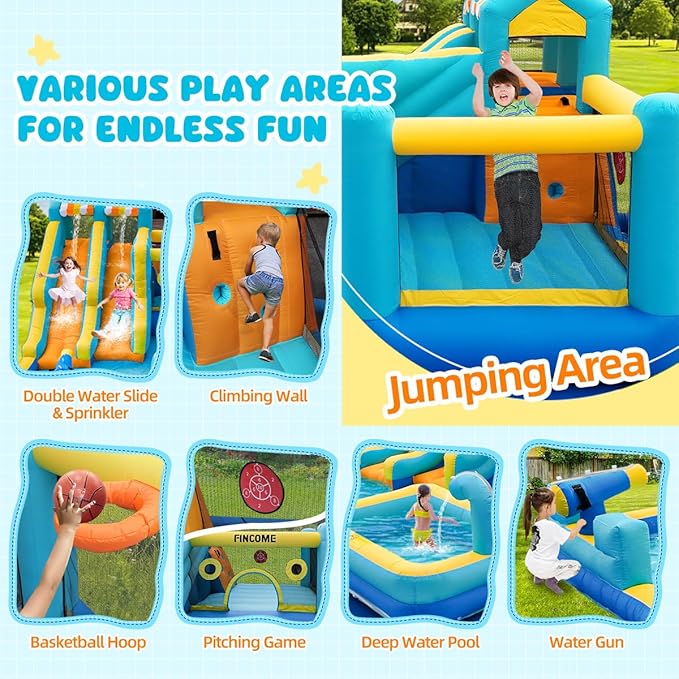Inflatable Bounce House, 10 in 1 Double Water Slide Bounce
