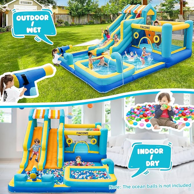Inflatable Bounce House, 10 in 1 Double Water Slide Bounce