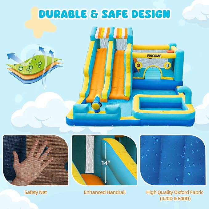 Inflatable Bounce House, 10 in 1 Double Water Slide Bounce