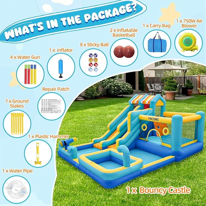 Inflatable Bounce House, 10 in 1 Double Water Slide Bounce
