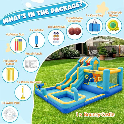 Inflatable Bounce House, 10 in 1 Double Water Slide Bounce