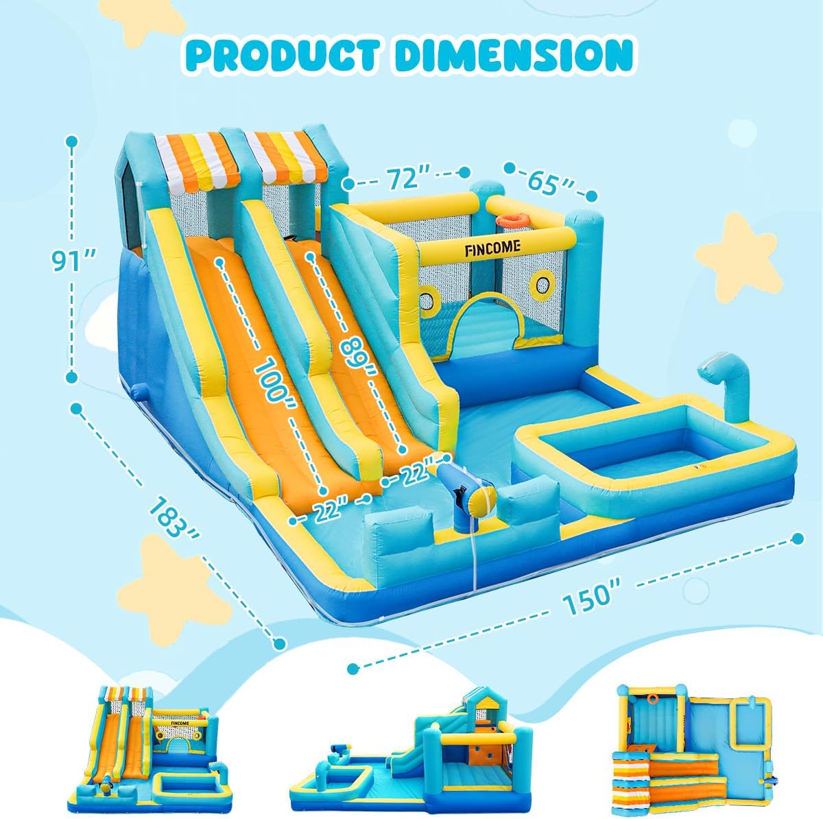 Inflatable Bounce House, 10 in 1 Double Water Slide Bounce