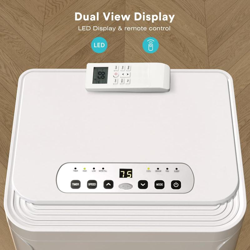 Aire acondicionado portátil para habitaciones de hasta 450 pies cuadrados: unidad portátil silenciosa 4 en 1 con funciones de deshumidificador y ventilador, control remoto, modo de suspensión y temporizador de 24 horas.